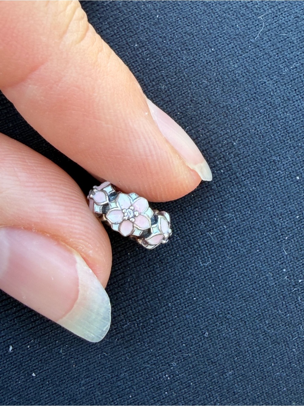 Silver-Tone Bead Spacer with Soft Pink Accents